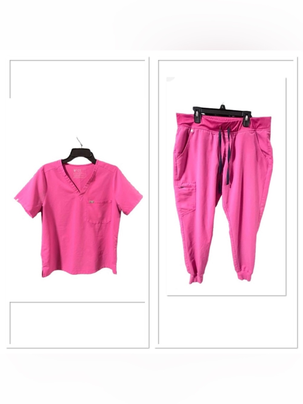 Figs Hot Pink V-Neck Medical Set| Top & Jogger | L